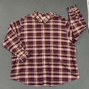 Roundtree & Yorke Gold Label Men 4XB Plaid Long Sleeve Button Down Shirt Marroon